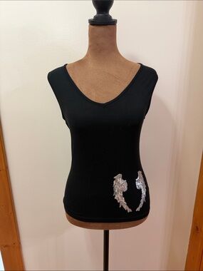 Ittierre Black Sleeveless V Neck Sequin Wing Detail Top Very Stretchable Small